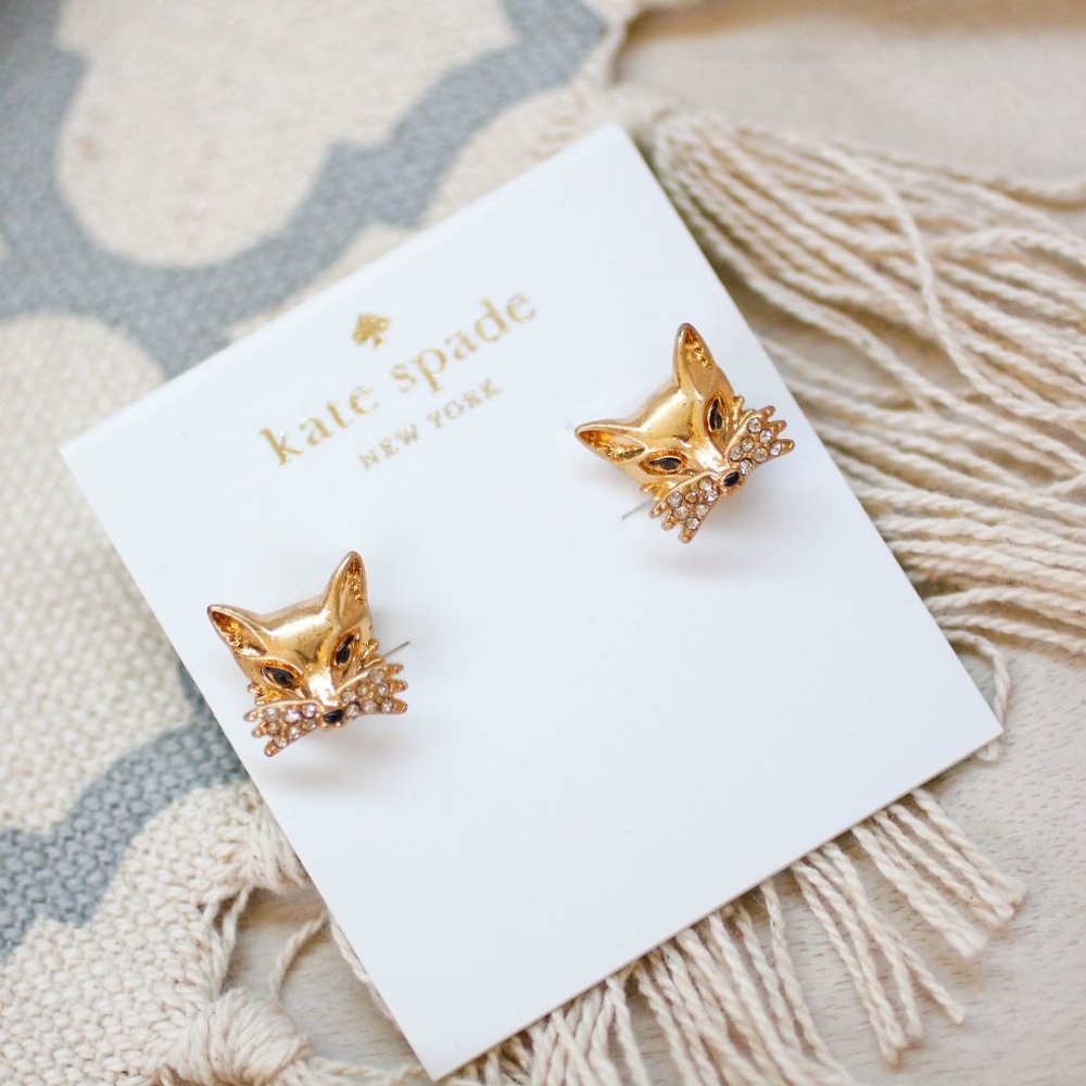 kate spade golden fox head cute animal earrings stud